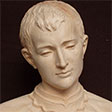 St. Luigi Gonzaga half-bust in pine wood, sculptor Helmut Perathoner in Ortisei in Val Gardena